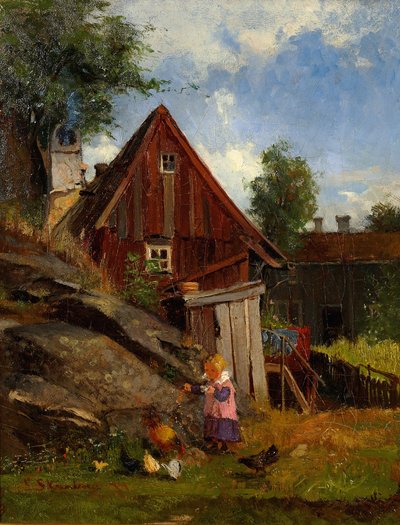 Girl Feeding Chickens by Carl Skånberg